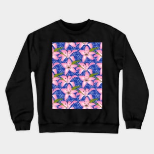 Pink Lily Flower Pattern Crewneck Sweatshirt